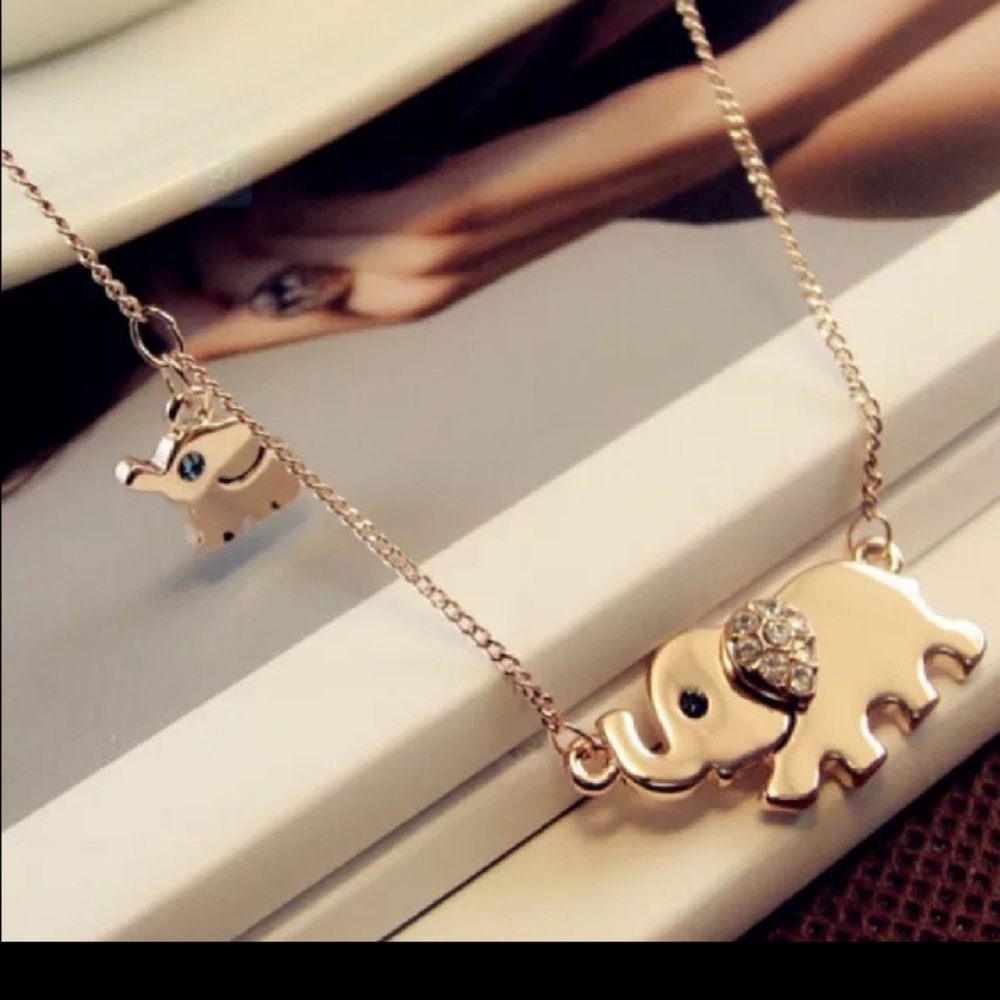Gold Rhinestone Elephant  Necklace